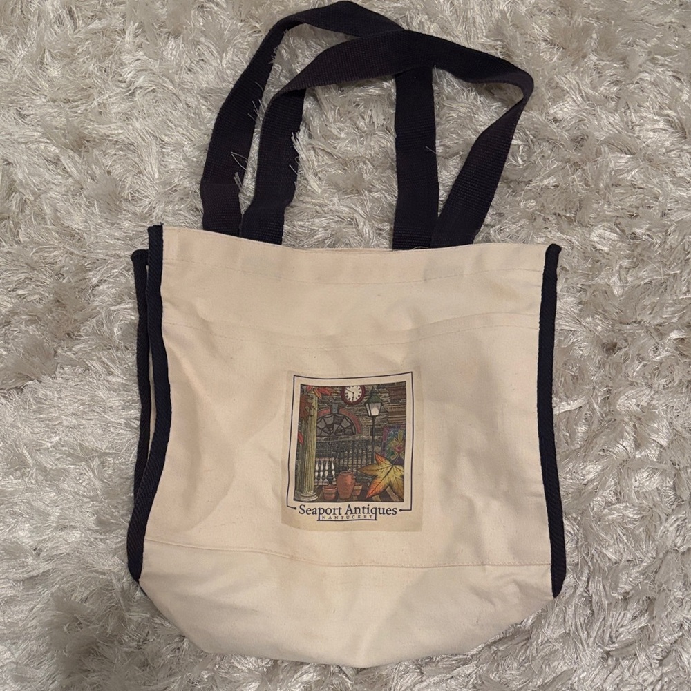 Make Offer! Seaport Antiques Nantucket, MASS Cream and Black Tote Bag